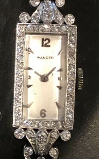 Vintage 19j Deco Wander Platinum And Diamond Ladies Cocktail Wrist Watch 34.  6 Gr
