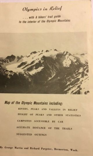 Vintage Pictorial Olympic Mountains Relief Map By Martin Pargeter 1956