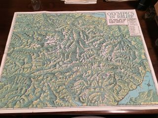 VINTAGE PICTORIAL OLYMPIC MOUNTAINS RELIEF MAP BY MARTIN PARGETER 1956 2