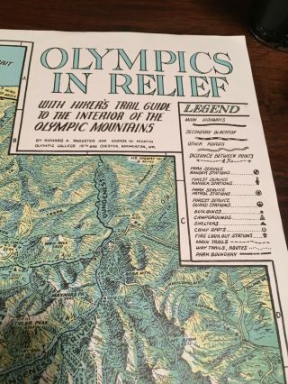 VINTAGE PICTORIAL OLYMPIC MOUNTAINS RELIEF MAP BY MARTIN PARGETER 1956 3