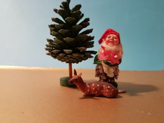 Antique Very Lovely Collectible Putz Pine Cone Gnome Scene Mass Face Germany