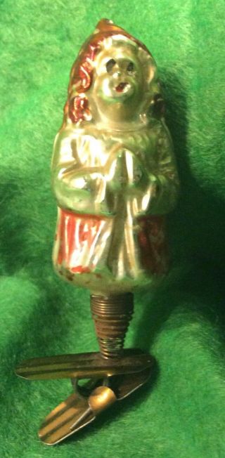 Antique German Blown Glass Angel Ornaments On Clip