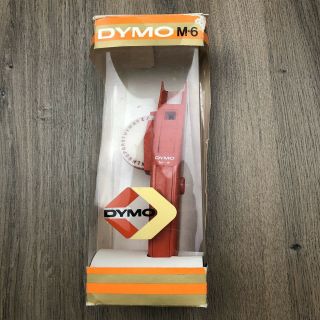 Dymo M - 6 Vintage Label Maker With Woodgrain Tape Euc