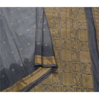 Sanskriti Vintage Grey Saree 100 Pure Silk Woven Craft Fabric 5 Yd Decor Sari