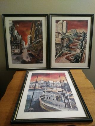 Vintage G.  Soubeyran Art Prints - San Francisco Framed Set Of 3