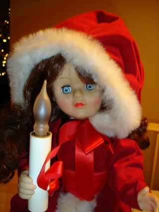 Vintage christmas doll/figurine in red velvet coat - animated,  electric - tall 20 