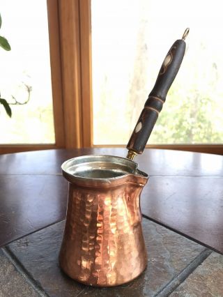 Vintage Hammered Copper Turkish Coffee Pot Pearl Inlay Handle By Mister Copper