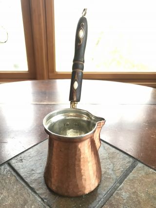 VINTAGE HAMMERED COPPER TURKISH COFFEE POT PEARL INLAY HANDLE BY MISTER COPPER 2