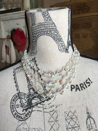 Vintage Aurora Borealis Triple Strand Crystal Necklace