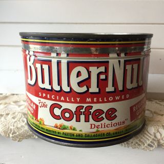Vintage Butter Nut Coffee Can Tin Container Canister