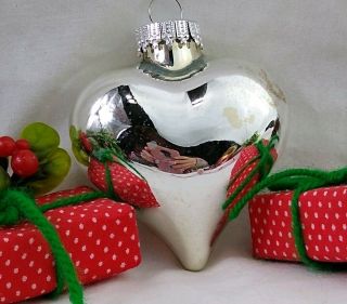 Vintage Christmas Ornament Heart Silver Mercury Glass 3 Inches Tall