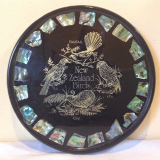 Vintage Paua Shell Platter Zealand Birds