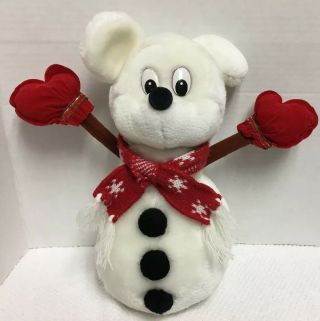 Vintage Walt Disney World Snowman Mickey Mouse Plush Stuffed Toy Christmas