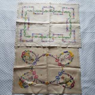 Vintage/antique Floral Crinoline Lady Hand Embroidered Table Linen Tray Liners