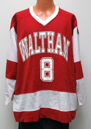 Vtg Waltham High School Ice Hockey Game Worn Jersey Xl 90s Hawks Distress 8 Red
