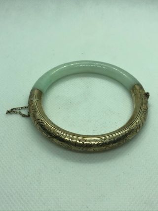 Antique Chinese White Jade And Sterling Silver China Export Bangle Bracelet 玉石