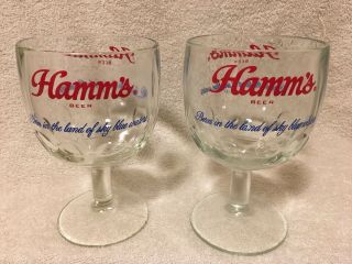 Set 2 Vtg Hamm’s Beer Goblet Thumb Print Stemware Bar / Pub Glasses Mug R2