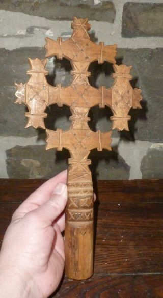 Early Antique Carved Wood Crucifix Cross Old Spanish Colonial Folk Art