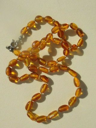 Vintage Honey Baltic Amber Knotted Oval Bead Necklace