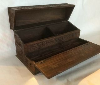 Antique Vintage Anglo - Indian Carved Teak Wood Desk Box 2