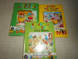 3 Vintage Noddy Books By Enid Blyton.  Hardcovers With Djs.  1960s/ Early 1970s.