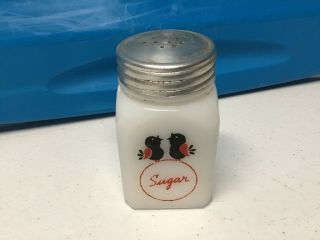 Vintage Sugar Shaker Milk Glass Black Birds Lid Kitchen Range