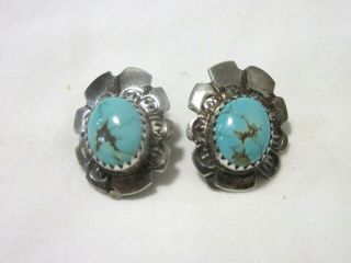 Vintage Navajo Sterling Turquoise Clip On Earrings Signed St
