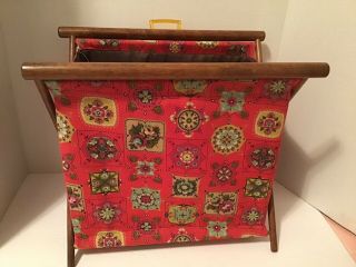 Henry Seligman Ny Folding Sewing / Knitting Basket Bag Wood Frame Craft Vintage