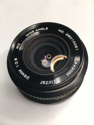 Vintage Vivitar 28mm F2 1:2.  8 Auto Wide - Angle Lens For Pentax