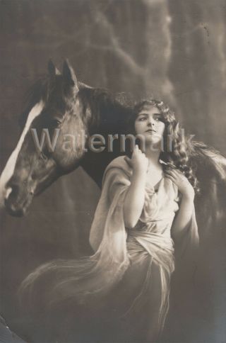 Girl With Horse Vintage Antique Real Photo Postcard From Early 1900 