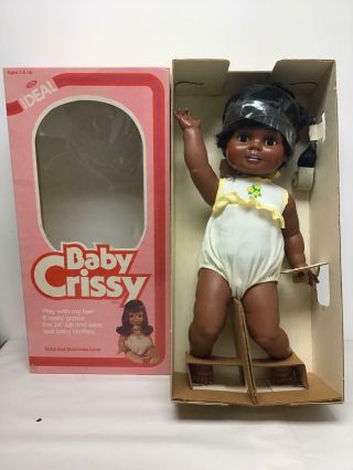 Vintage Ideal 24 " Black/aa - Baby Crissy Doll In Yellow Outfit And Box