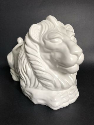 Vintage 1970s Large White Ceramic Lion Figure Planter Mann Japan