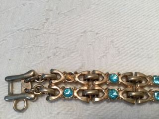 Vintage Barclay Aquamarine Rhinestone Link Gold Tone Bracelet Costume Jewelry 2