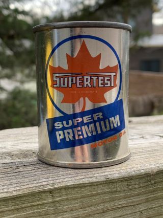Vintage 1950 ' s Supertest Canada Motor Oil Coin Bank Metal Oil Can Gas Sign - 3