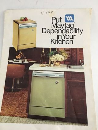 Vintage Maytag Dishwasher Kitchen Appliance Brochure 1970’s Avocado