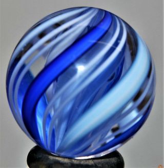 Antique German Hand Made Blue,  White Divided Ribbon Core Marble Polished 1 1/2 "