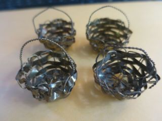 4 Antique Miniature 1 " Woven Gold Tone Metal Baskets Candy Christmas Ornaments