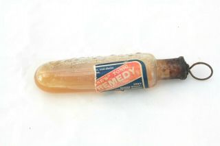 Vintage Round Bottom Ruby Remedy Glass Bottle Vet Worms Puppy Chemist,  Teaspoons