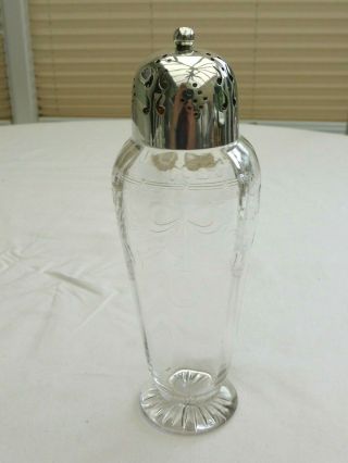 Vintage Ribbon & Bows Cut Glass Sugar Shaker With Silver Plated Cap 1470971/975