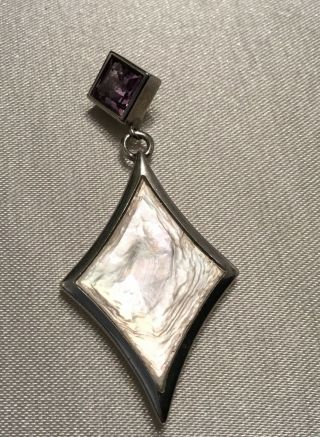 Amethyst And Mother Of Pearl Vintage Pendant 925 Silver