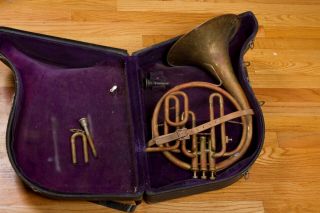 Vintage Uncommon 20th Century Brand Mellophone / Marching French Horn With Case