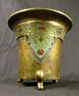 Antique Oriental Chinese Censer Incense Champleve Cloisonne Japanese Bronze