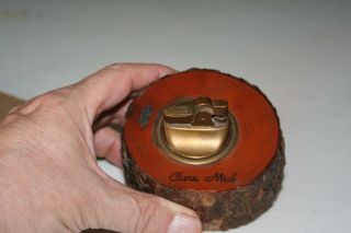 Clare Mich Cedar Wood Tree Slice Vintage Souvenir Cigarette Lighter - Michigan