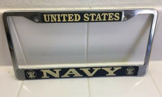 (1) Old Vintage U.  S.  Navy Heavy Metal License Plate Holder Frame Estate
