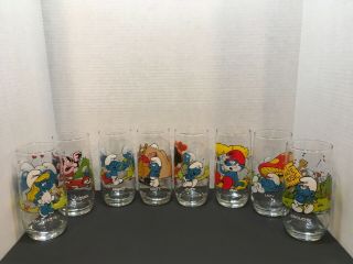 Vintage Smurfs Glasses 1982 Peyo Wallace Berrie & Co Complete Set Of 8 Hardee’s