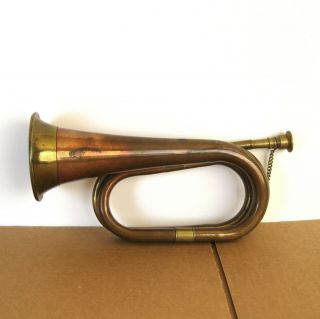 Vintage Army Cavalry Brass Copper Bugle Horn W/ Mouthpiece Military Re - Enactment