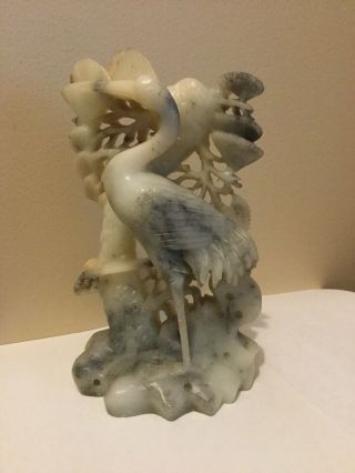 Fine Chinese Hand Carved Jade / Jadeite Statue Heron,  Crane Or Stork Bird