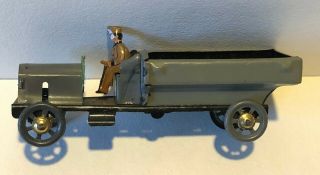 Antique Penny Toy German Tin Litho Wwi Era Open - Back Truck & Driver Early 20th C