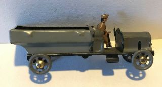 ANTIQUE PENNY TOY GERMAN TIN LITHO WWI ERA OPEN - BACK TRUCK & DRIVER EARLY 20th c 2