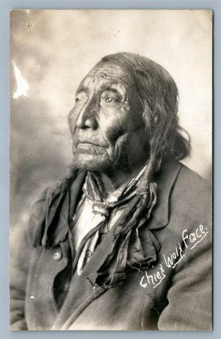 American Indian Chief Wolf Face 1908 Antique Real Photo Postcard Rppc